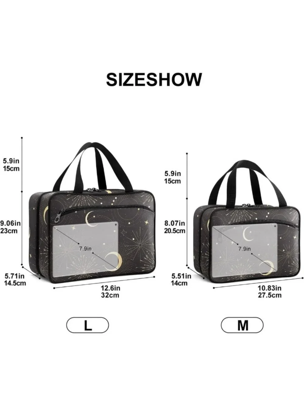 Stylish Black & Gold Celestial Moon Travel Toiletry Bag - Portable Organizer for